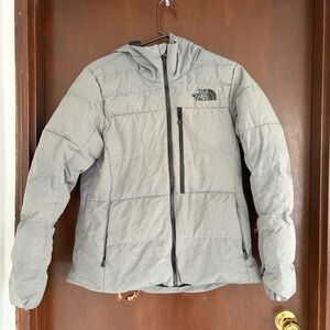 The North Face Light Gray Quilted Hooded Puffer Jacket